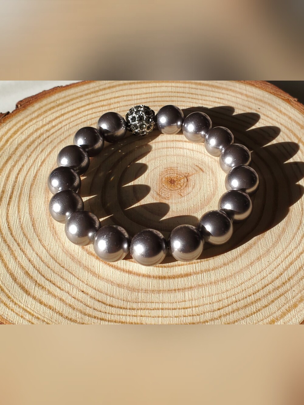 Vtg. Metalic Gray Faux Pearls Stretch Bracelet
